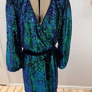 Baltic Born Sequin Wrap Dress in Blue and Green